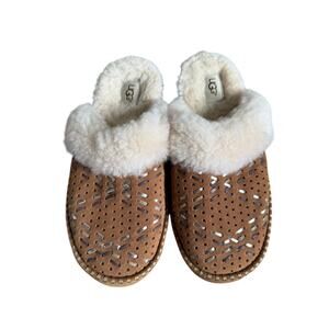 Ugg Aira Tehuano Chestnut Brown Shearling Suede Slipper Clog Slide Womens Size 8